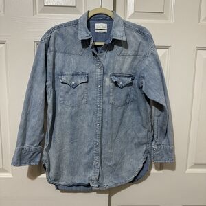 J.CREW Western Denim Long Sleeve Shirt Pearl Snap Front Size 6 Cowgirl Rodeo EUC